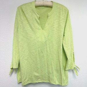 Soft Surroundings Tunic Blouse Womens XL V-Neck 3/4 Tie Sleeves Lime Green